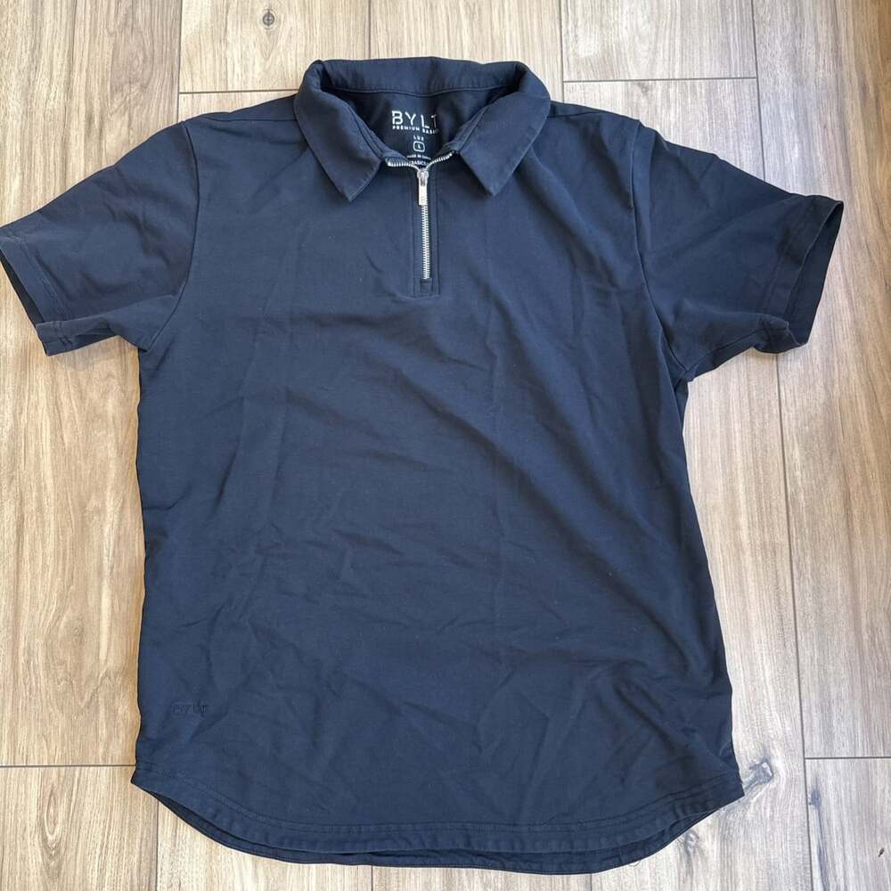 BYLT Lux Zip Polo Shirt Mens Large Black 1/4 Zip Premium Stretch Short Sleeve